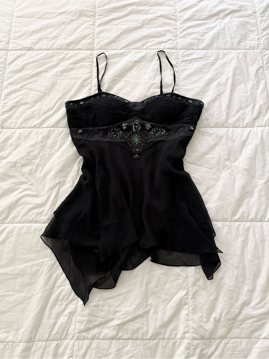 Simon Chang Tops - Vintage Simon Chang 100% Silk Beaded Handkerchief Camisole